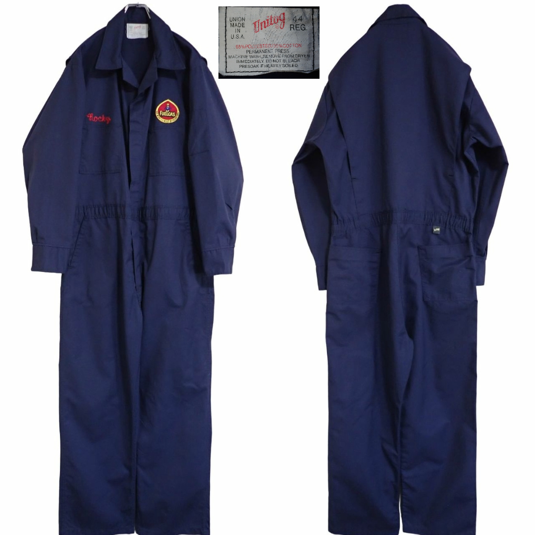 5268/USA製ビンテージUnitogツナギ 44 チェーン刺繍LP FUELGASワッペン●洗濯プレス済●RAU KLIKITカバーオールインワンジャンプスーツ古着拍卖
