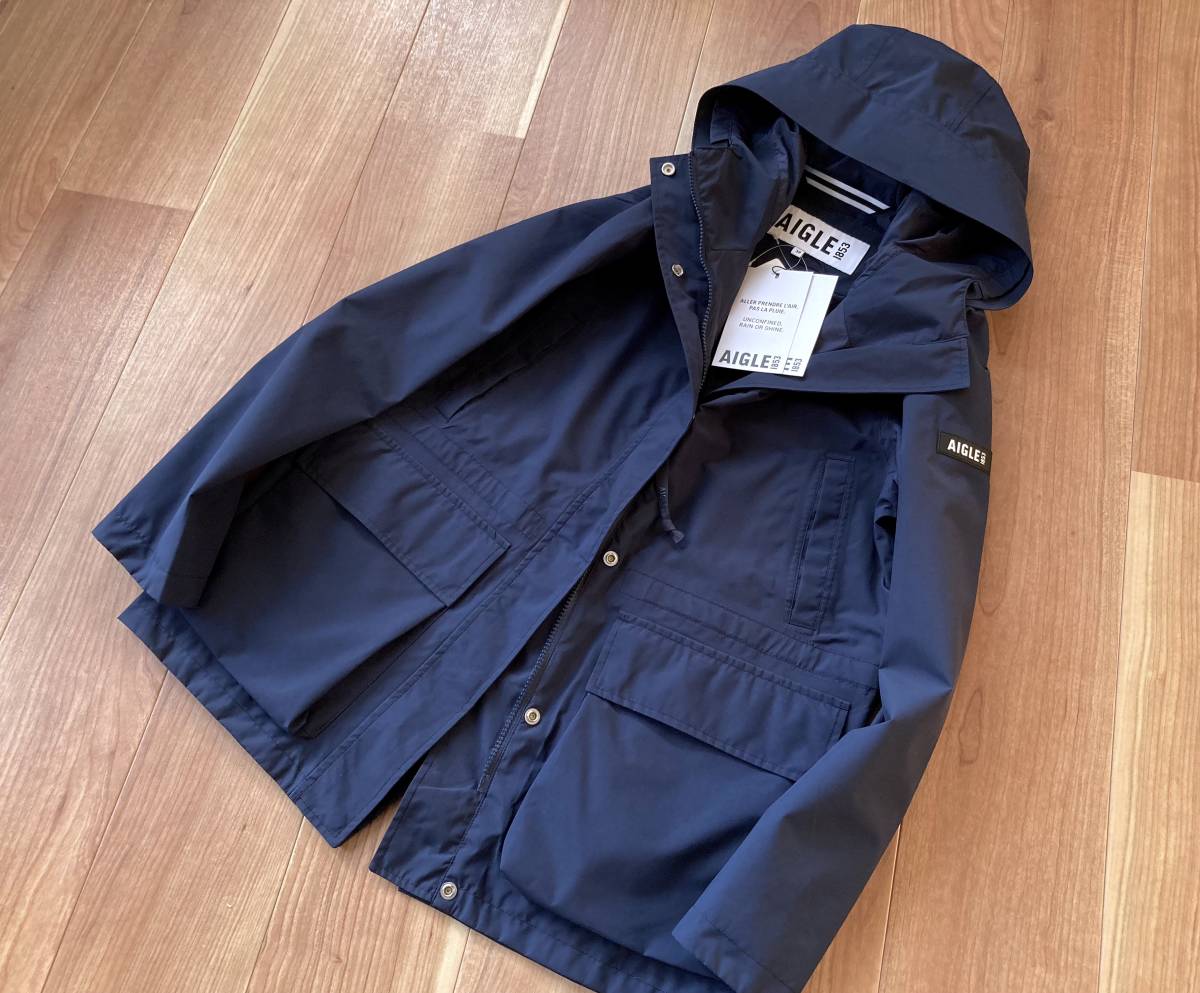 4.3万★ AIGLE / MTD 透湿・防水 ミドル丈 モッズコート ライク フーデッド ジャケット コート / ネイビー / 38 / エーグル拍卖
