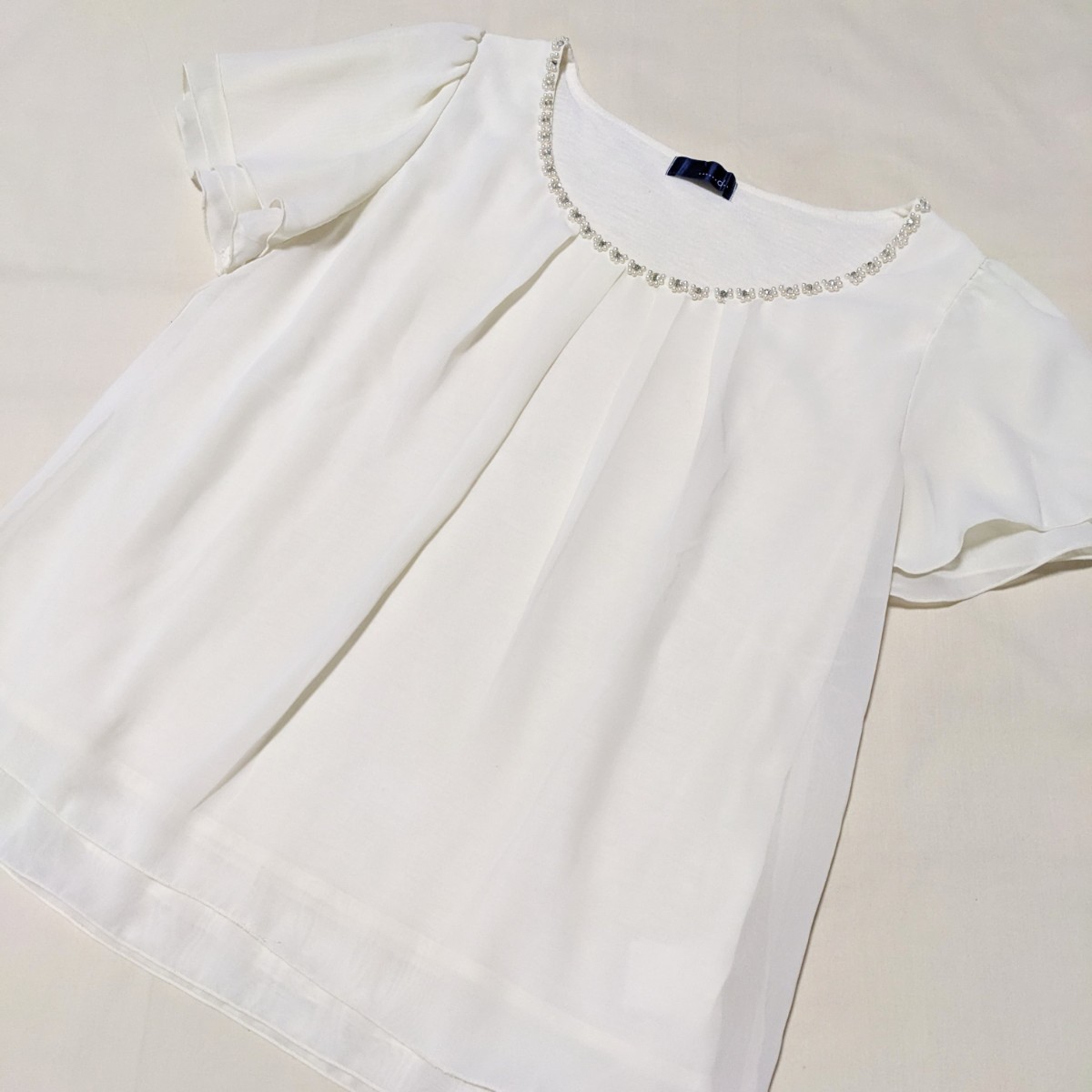 ☆FA45 ……d.. フォーマル レディース M 半袖 カットソー プルオーバー オフホワイト ビジネス セレモニー拍卖