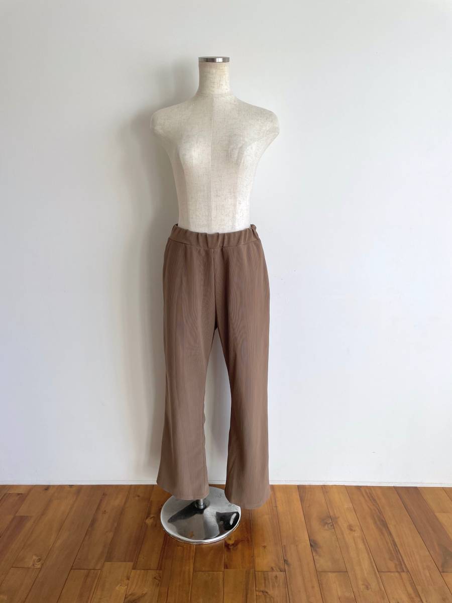 ナノユニバース nano universe/パンツ/イージーパンツ/スリット/F/ブラウンベージュ/化繊ゴムウエスト/リブニット/美品拍卖