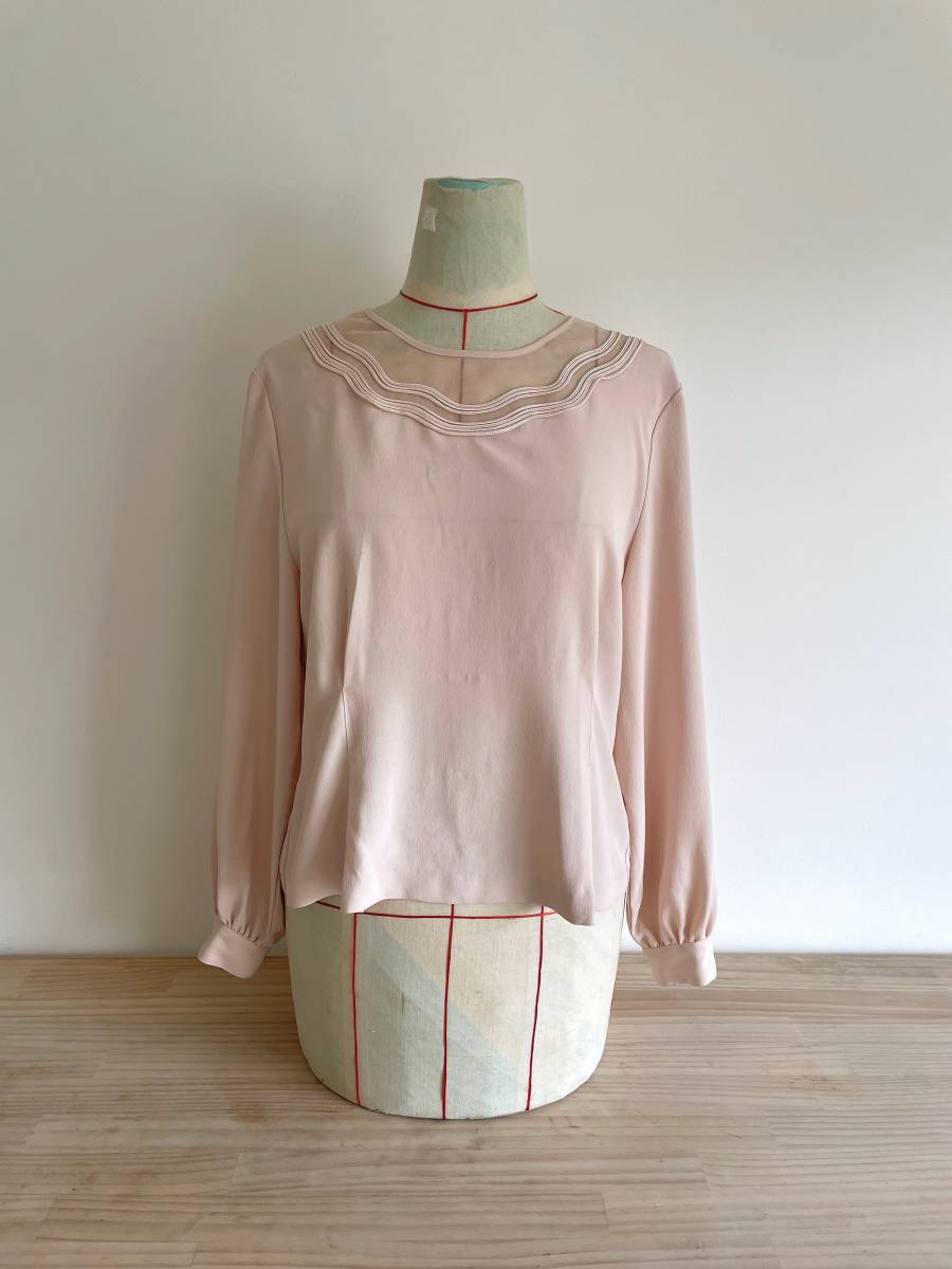 LELIC/トップス/カットソー/長袖ブラウス/薄手/後ろボタン/SM/日本製/化繊/ピンク/良品美品拍卖