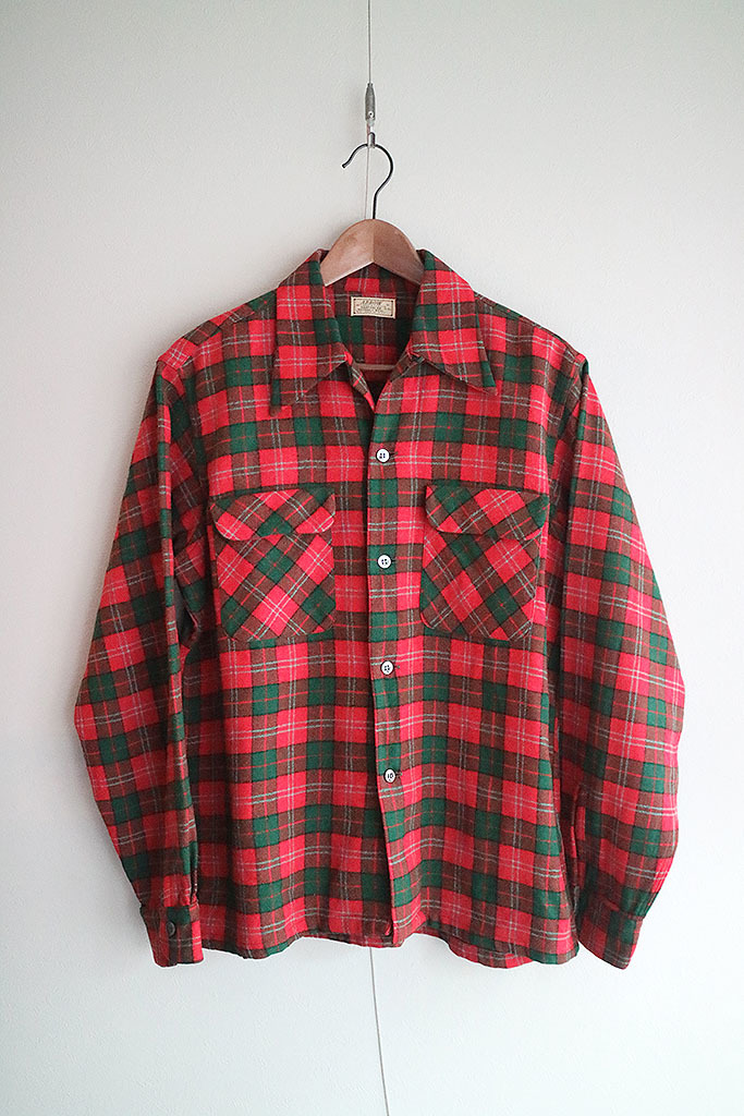 50's ARROW WOOL CHECK SHIRT ヴィンテージ/アロー/ウールチェックシャツ/レッド/M拍卖