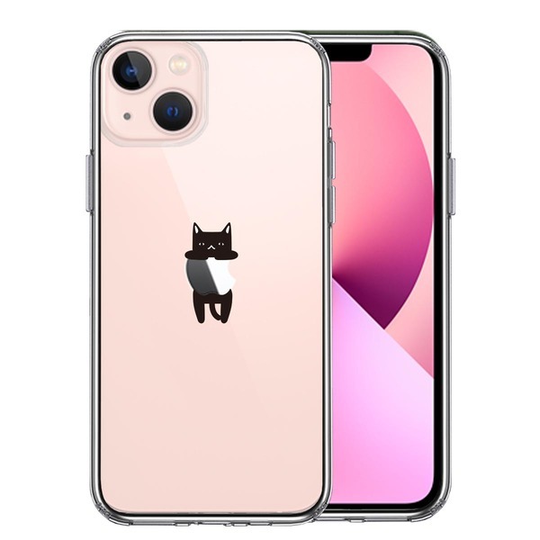 iPhone13mini ケース クリア ぶらさがり にゃんこ 黒猫 スマホケース 側面ソフト 背面ハード ハイブリッド拍卖