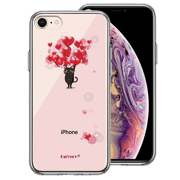 iPhone8 ケース クリア 猫 ネコ にゃんこ ハート いっぱい 黒猫 スマホケース 側面ソフト 背面ハード ハイブリッド拍卖