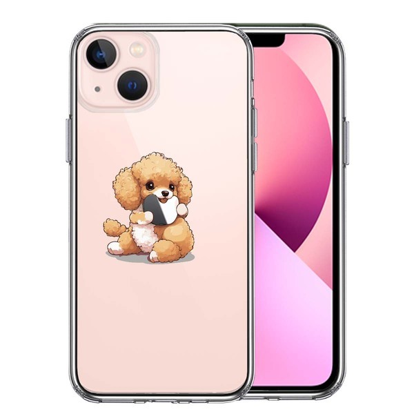 iPhone13 ケース クリア トイプードル りんご もぐもぐ スマホケース 側面ソフト 背面ハード ハイブリッド拍卖