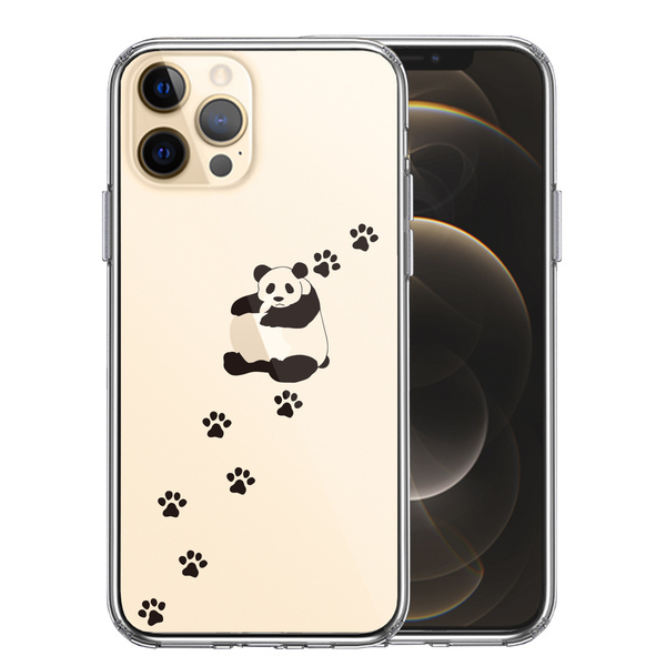 iPhone12Pro ケース クリア パンダ リンゴ大好き スマホケース 側面ソフト 背面ハード ハイブリッド拍卖