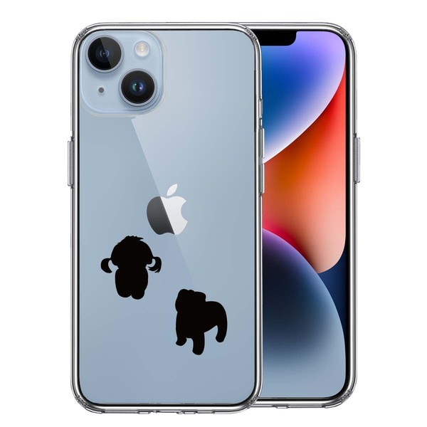 iPhone14Plus ケース クリア 子犬シルエット パピー ブラック スマホケース 側面ソフト 背面ハード ハイブリッド拍卖