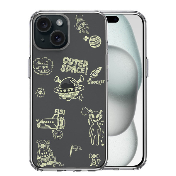 iPhone15Plus ケース クリア UFO 宇宙人 グリーン スマホケース 側面ソフト 背面ハード ハイブリッド拍卖