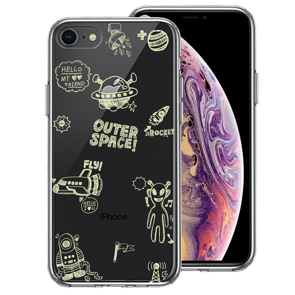 iPhone8 ケース クリア UFO 宇宙人 グリーン スマホケース 側面ソフト 背面ハード ハイブリッド拍卖