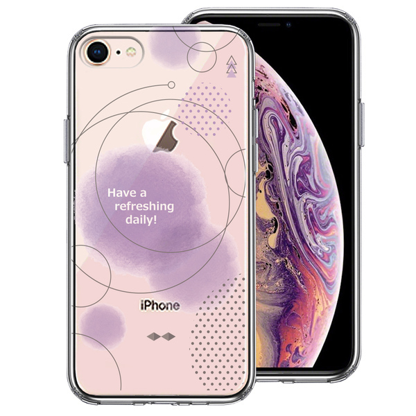 iPhone8 ケース クリア 幾何学 パープル スマホケース 側面ソフト 背面ハード ハイブリッド拍卖