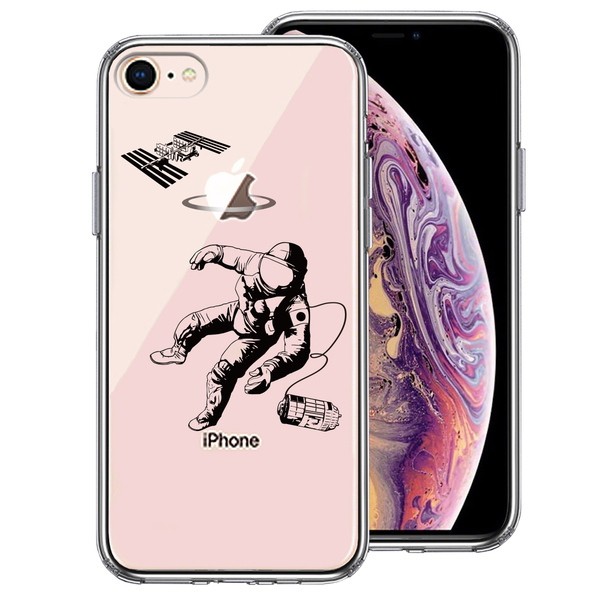 iPhone8 ケース クリア 宇宙飛行士 スマホケース 側面ソフト 背面ハード ハイブリッド拍卖