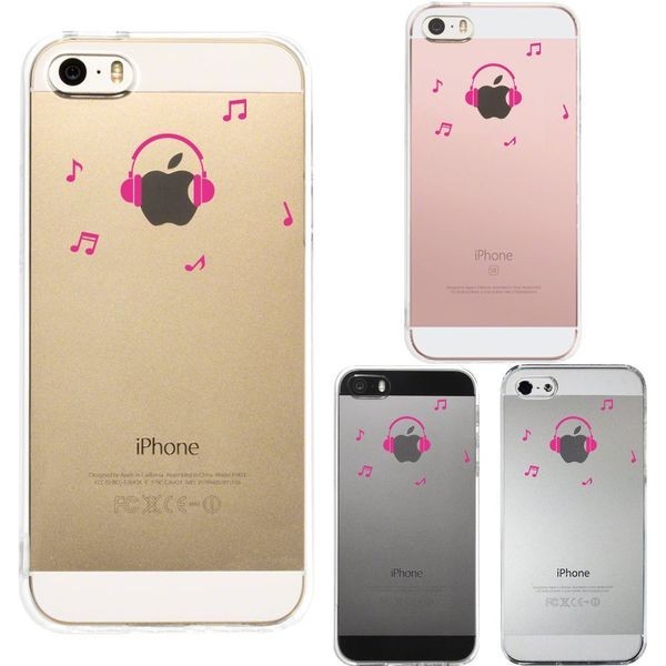 iPhone5 iPhone5s ケース クリア 音楽 music ヘッドフォン ヘッドホン ピンク スマホケース ハード スマホケース ハード拍卖