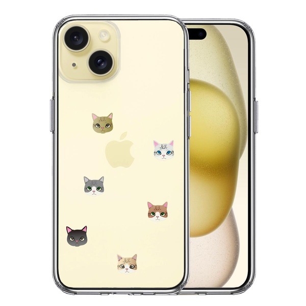 iPhone15Plus ケース クリア にゃんこ 猫だらけ スマホケース 側面ソフト 背面ハード ハイブリッド拍卖