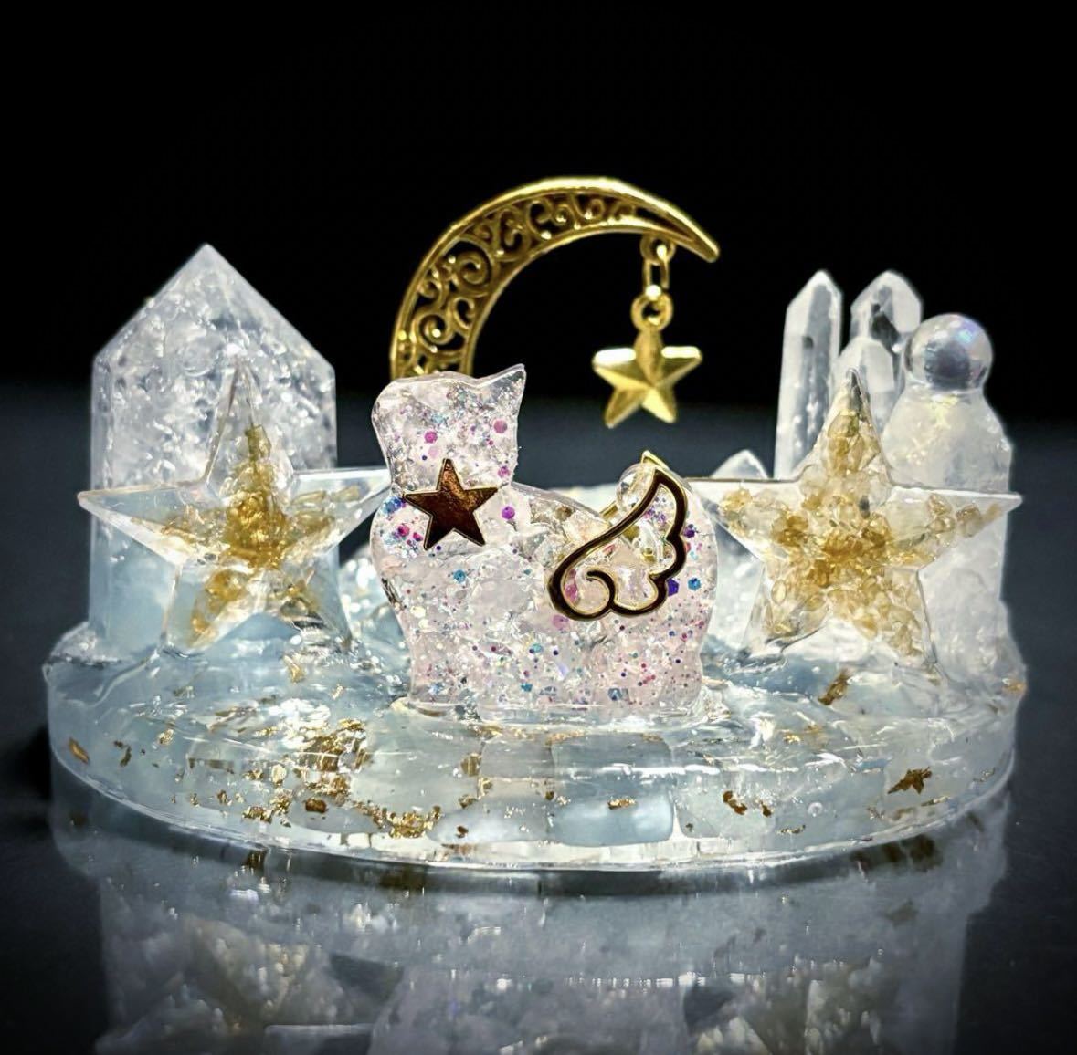 ◇星に願いを◇ネコ◇オルゴナイト◇アクアマリン◇ローズクォーツ◇シトリン◇水晶◇拍卖