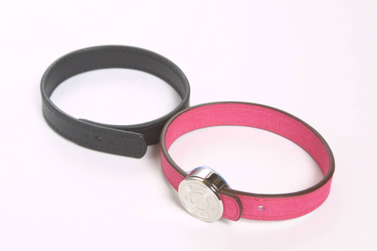 HERMES エルメス ブレスレット 2本SET ピンク&ブラック シルバー 2176拍卖