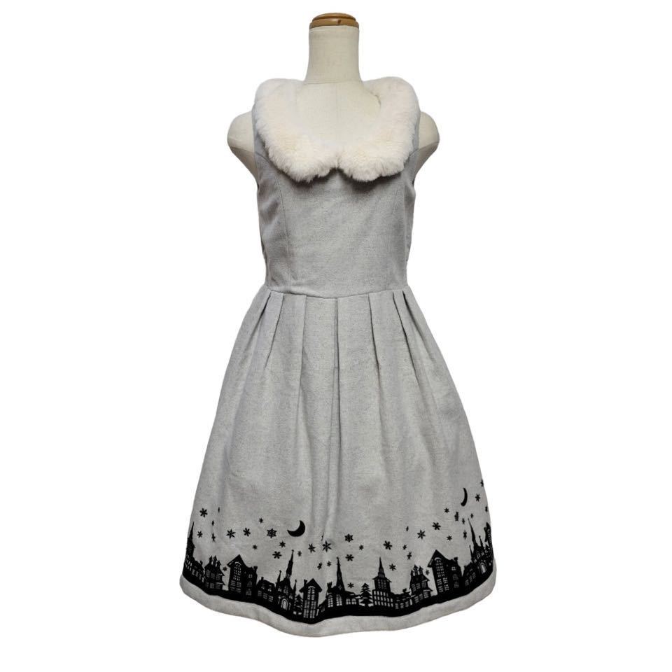 送料込み☆【axes femme POETIQUE】ファー襟付き ノースリーブ ワンピース /アクシーズファムポエティック/ジャンパースカート/JSK拍卖