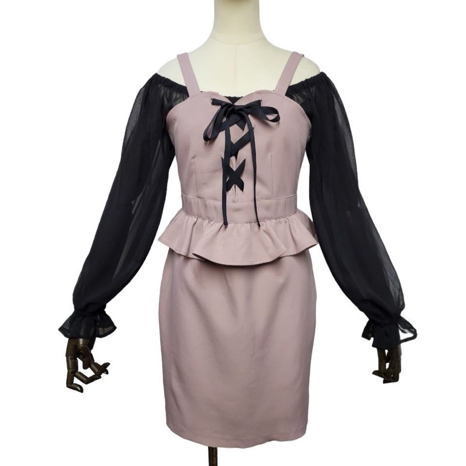 【EATME】オフショルブラウス ペプラム レイヤード ワンピース ピンク S/イートミー/地雷/量産拍卖