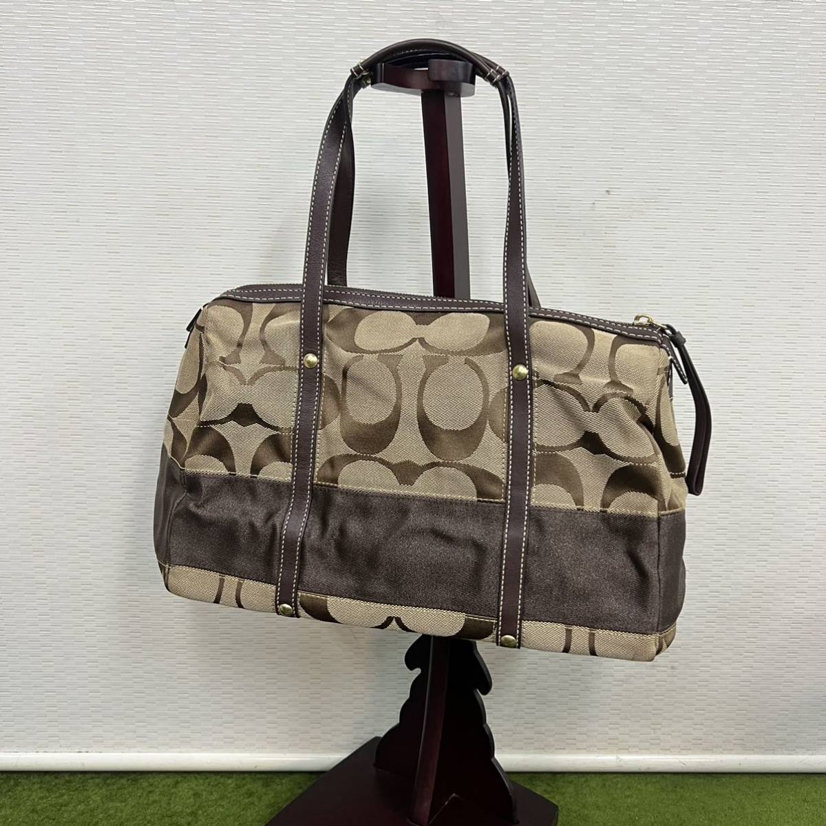 ★☆【正規品】ブランド/バッグ COACH/コーチ ミニ ボストンバッグ/ハンドバッグ/シグネチャー ベージュ ブラウン/サイズ画像参照拍卖