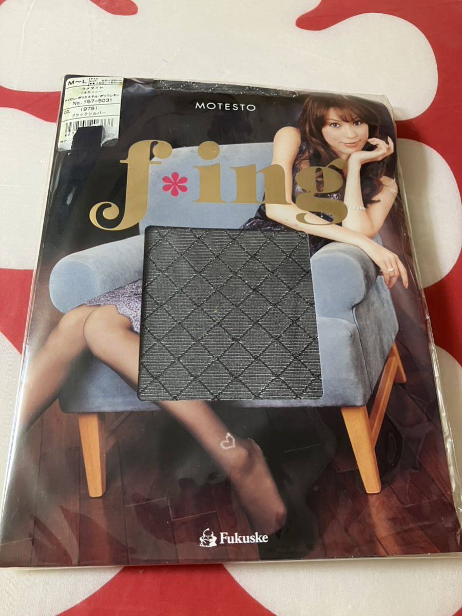 fukuske f *ing motesto panty stocking ラメダイヤ ブラックシルバー 柄 パンスト 福助 パンティストッキング 光沢拍卖