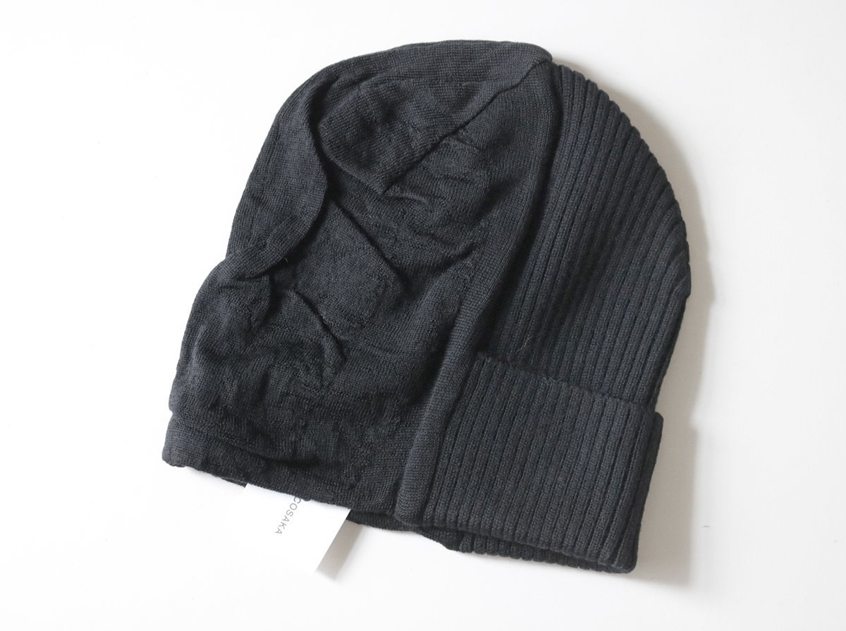 【送料無料 50%OFF 新品】HICOSAKA ◆ ニット 帽子 ワッチキャップ 黒 アシンメトリー 異素材 ヒコサカ ◆19-K404拍卖