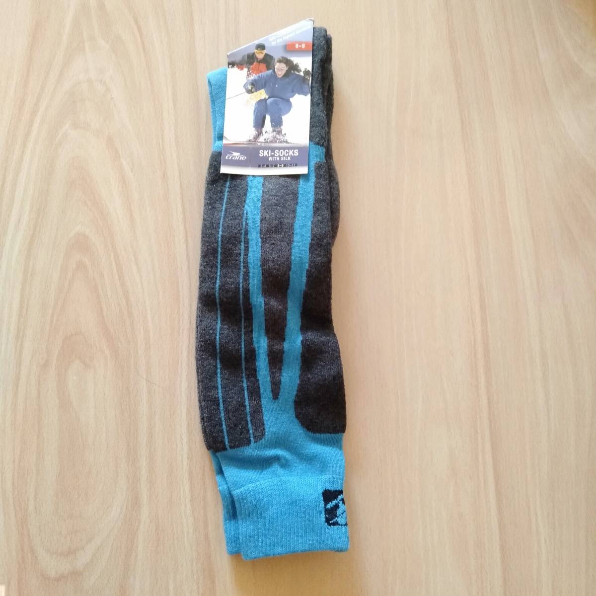 新品 未使用 メンズ【ドイツ アウトドア ブランド crane ウール52% あったかハイソックス 8-9 ブルー】スキー キャンプ 釣り 登山拍卖