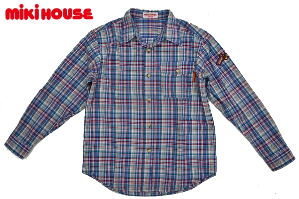 S5988★送料無料★超美品★miki HOUSE ミキハウス★日本製 チェック柄 長袖シャツ 130拍卖