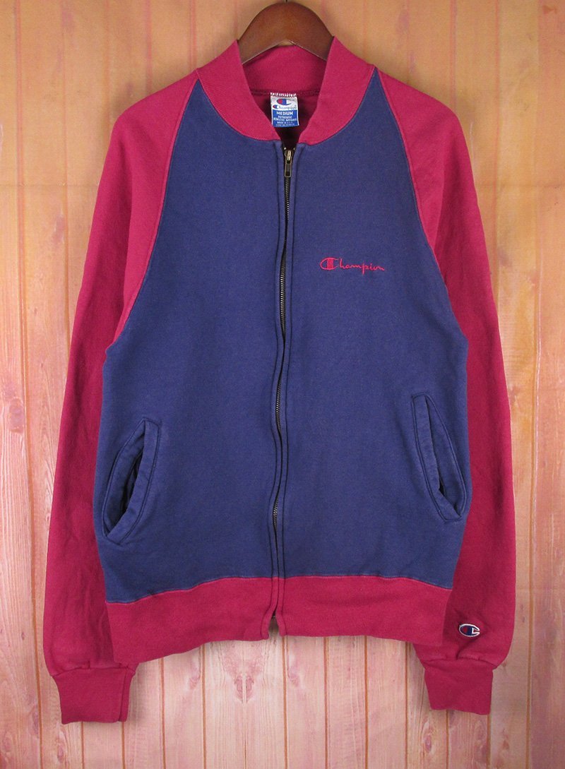 LAW8061 90s Champion チャンピオン ツートン フルジップ スウェット USA製 ネイビー系×パープル系 MEDIUM拍卖
