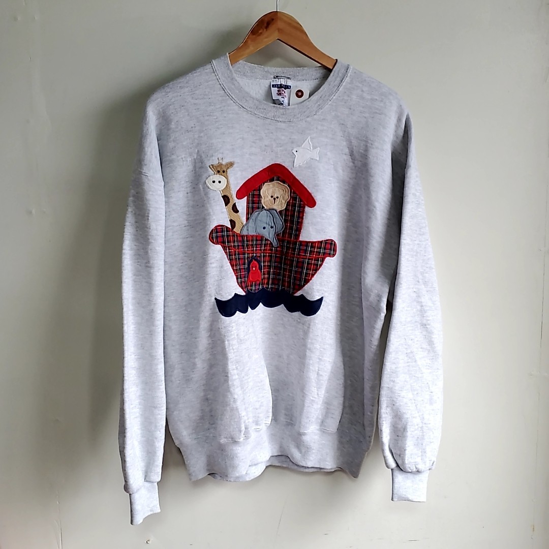 D2◆【sizeXL】90s JERZEES 長袖 スウェット 霜降り グレー アニマル 動物モチーフ 可愛い ダサかわ トレーナー 中古 USED 古着 拍卖