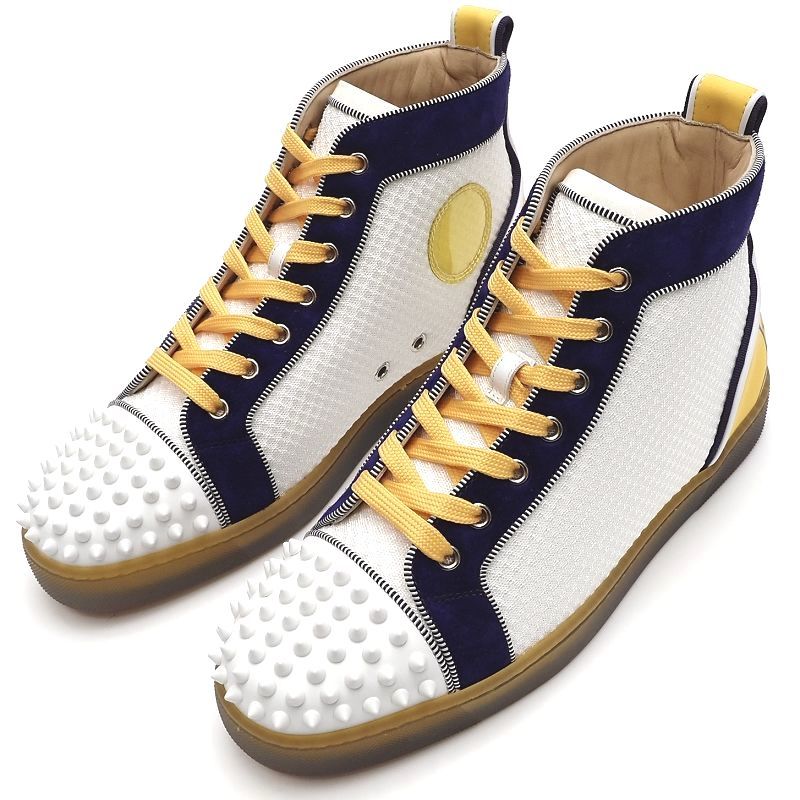 L0496S 未使用品 Christian Louboutin/ハイカットスニーカー【サイズ:40】ホワイト/パープル/イエロー クリスチャンルブタン メンズ拍卖