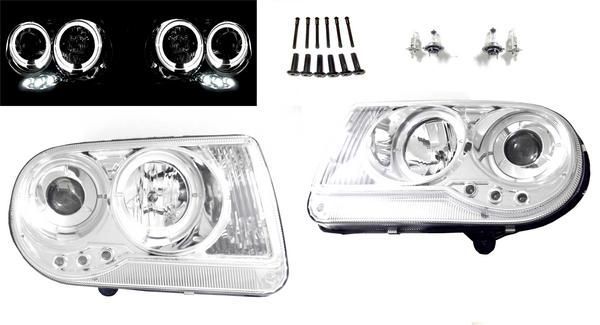 クライスラー 300C インナークロームメッキ 6連 LED プロジェクターイカリング フロントヘッドライト 日本光軸仕様 左右 セット 送料無料拍卖