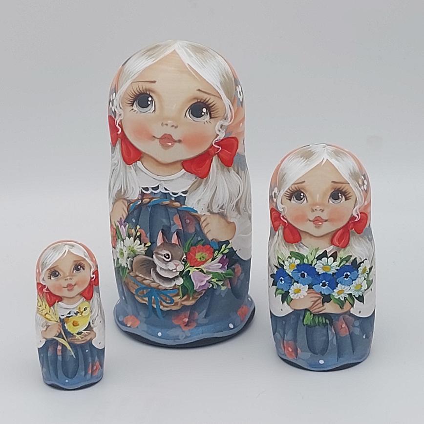 ★スヴェトラーナ・ニコラエヴァ マトリョーシカ ~ 兎のバスケット ~ 作家もの matryoshka nesting dolls拍卖