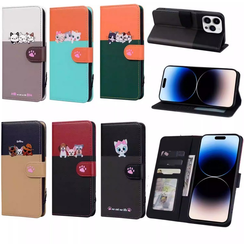 iPhone 14ケース iPhone14 カバー 6.1インチ スマートフォンカバー手帳型 ソフトカバー カード収納 カートゥーン スタンド 猫&犬 かわいい拍卖