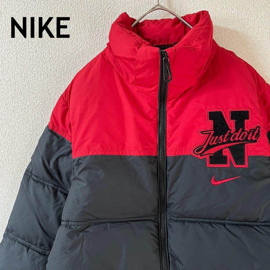 NIKE ダウンジャケット バイカラーナイキロゴ刺繍ボリューム中綿 Mレディース拍卖
