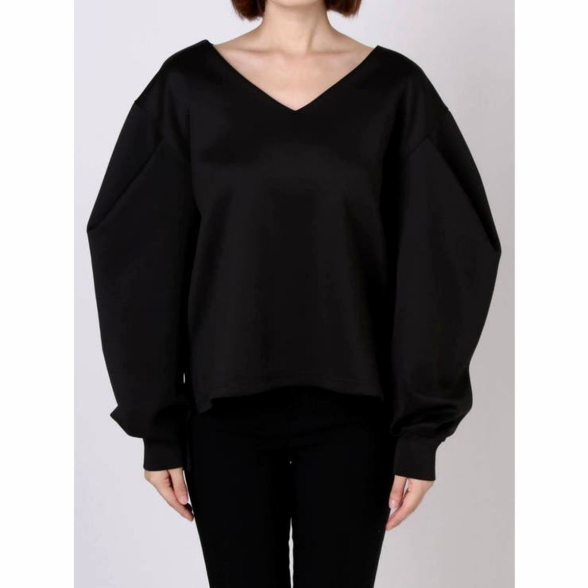 EMODA エモダ タックボリュームトップス Vネック 長袖 レディース 黒 ブラック フリーサイズ*LC1102拍卖