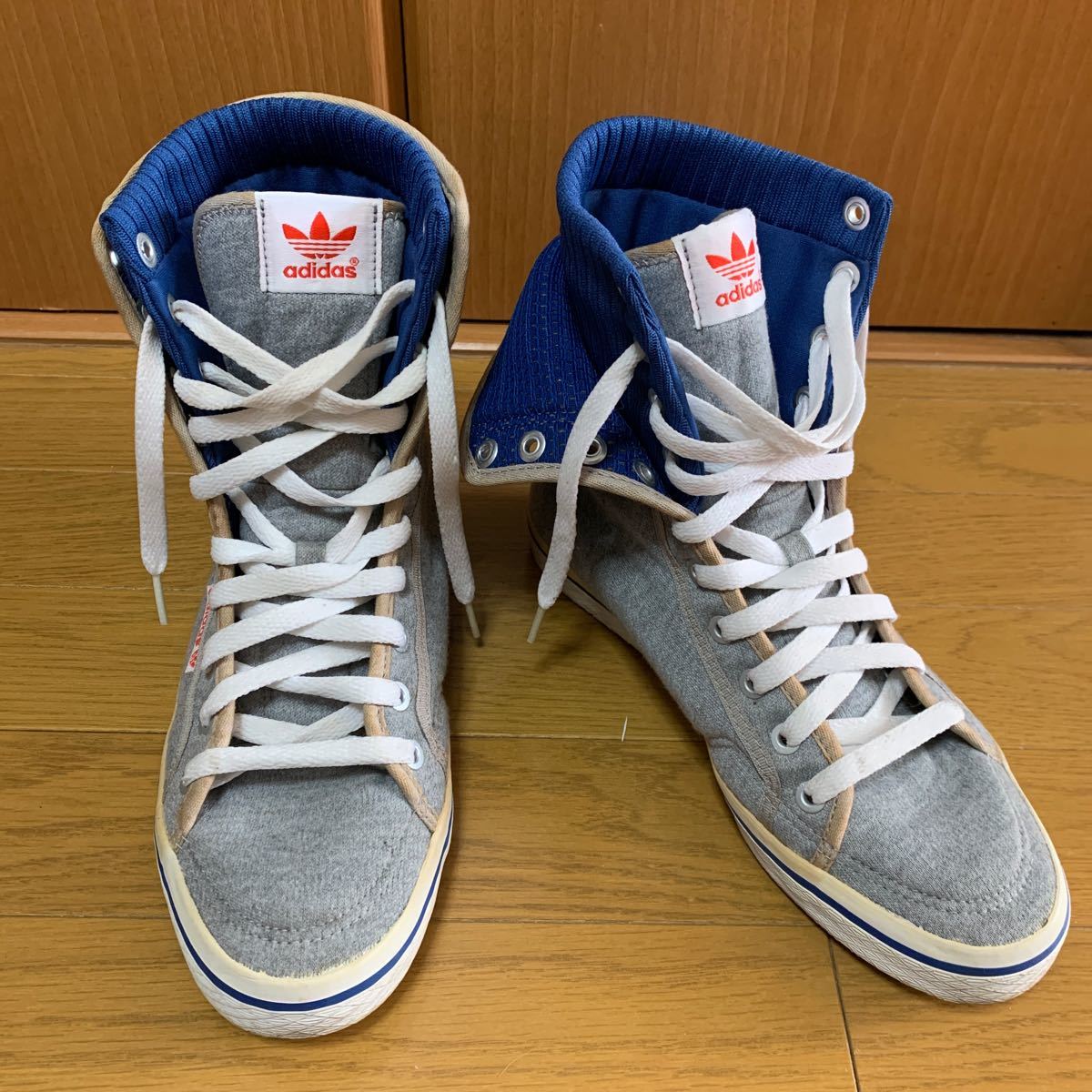 着用回数少☆adidas★アディダス☆ハイカット☆スニーカー☆25cm☆グレー★ブルー★青★used★拍卖