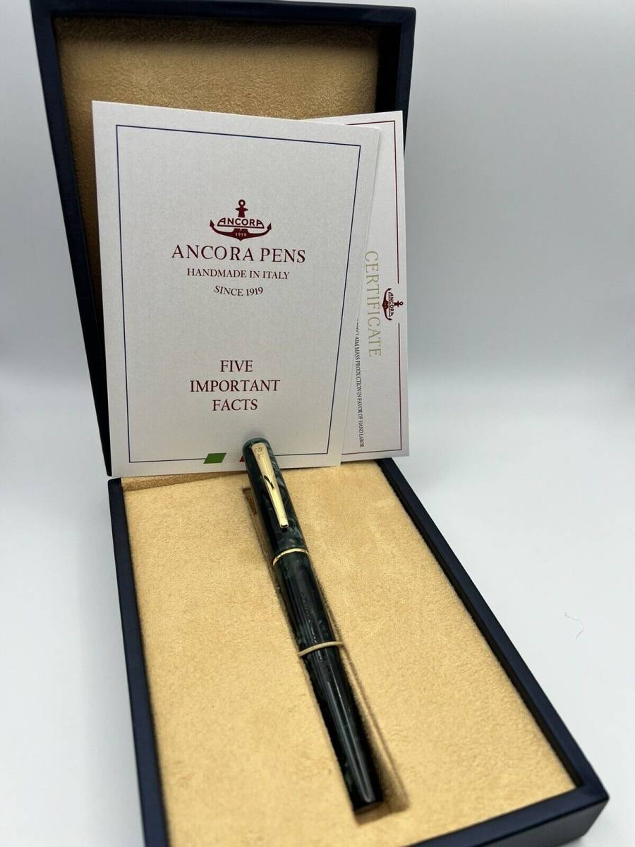◆【未使用・新品】イタリア製 ANCORA アンコラ ローマ・グリーン万年筆 ペン先:18K750ソリッドゴールド M アンコーラ拍卖