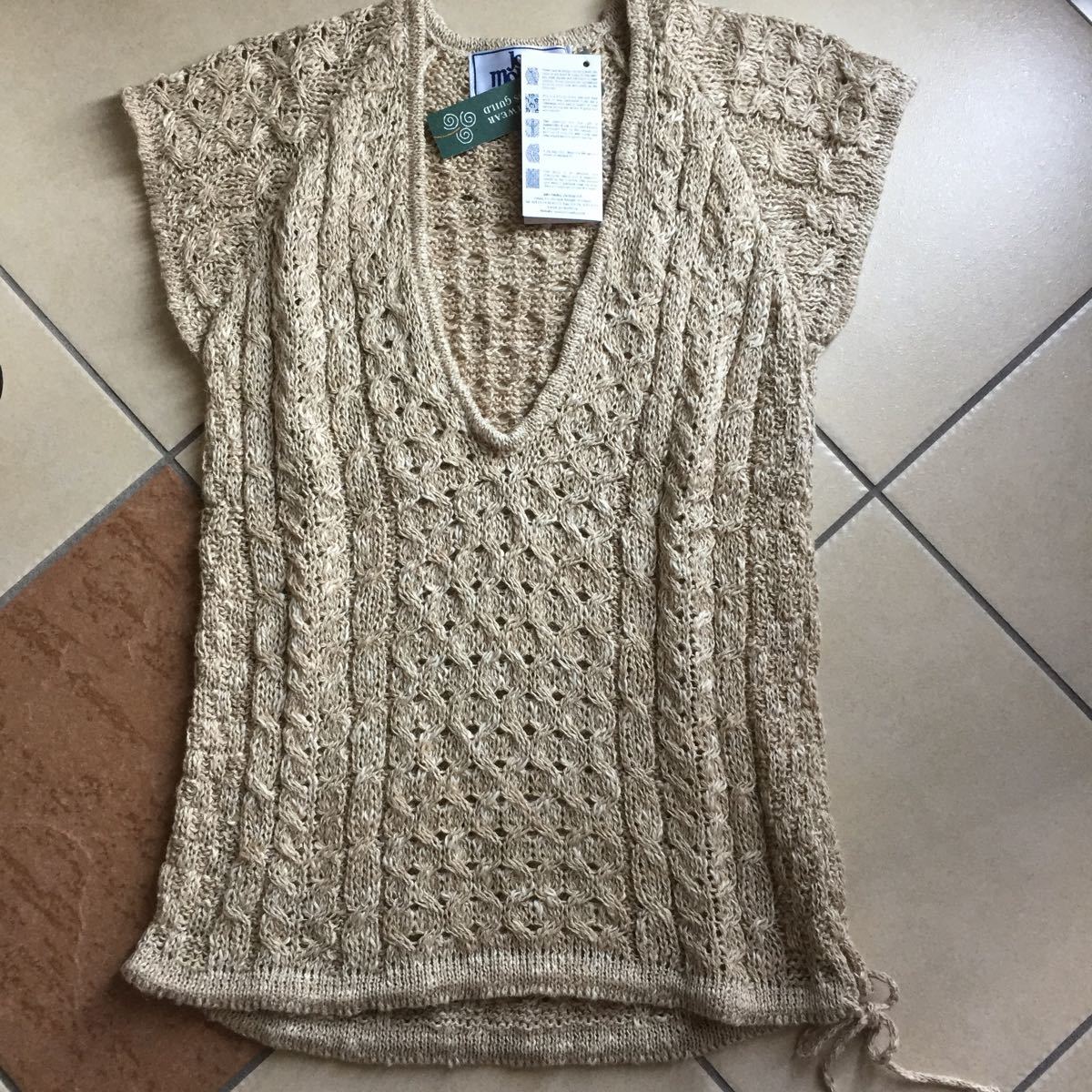 新品タグ 未着 John Molloy ジョンモロイ 綿44麻56 お洒落なVネックニット サイズ1 ベージュ系ミックス アイルランド製拍卖