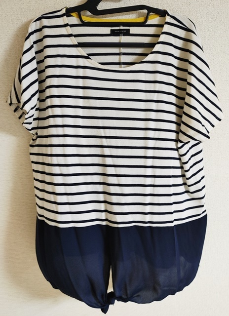 3Lサイズ DREA my MINX 半袖 チュニック ボーダー 白×紺色 難有拍卖