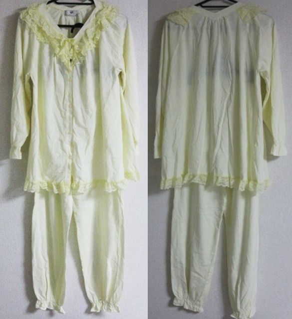Mサイズ Wacoal ワコール パジャマ 長袖 長ズボン レース 黄色拍卖