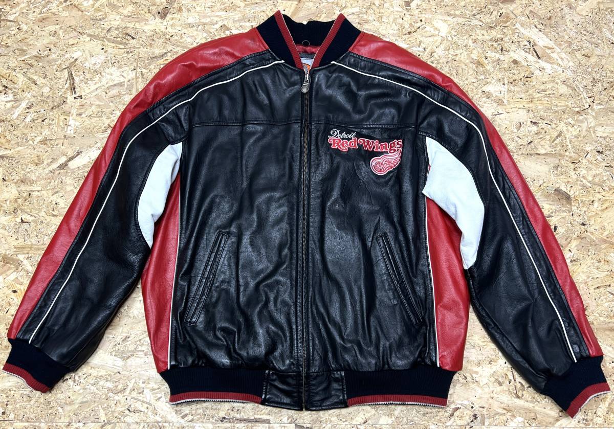 デトロイト レッドウイングス オールレザー スタジャン◆NHL◆XXL相当◆Detroit Red Wings◆ジャンパー◆ブルゾン◆USA購入拍卖