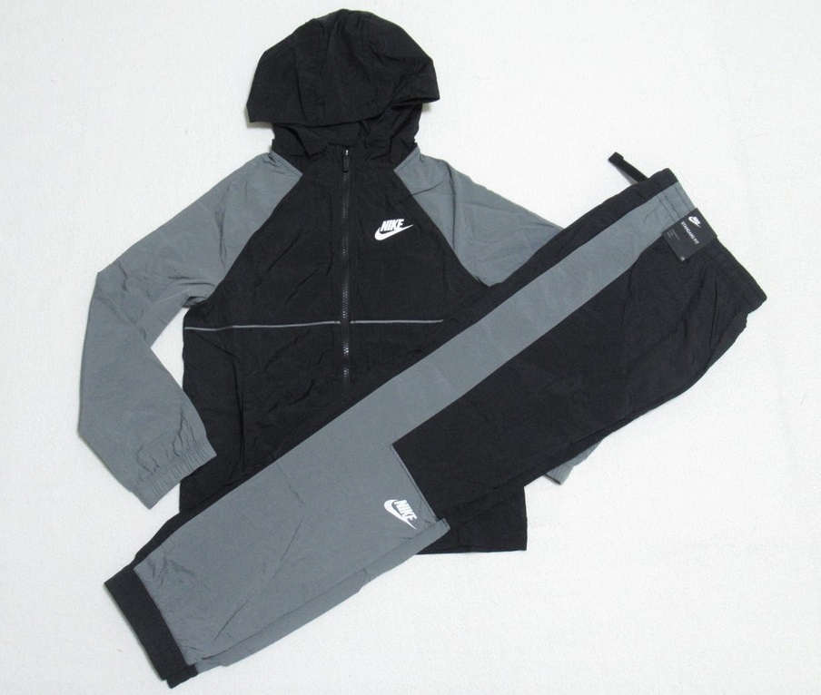 NIKE YTH ウーブン トラックスーツ セットアップ 灰 黒 130 ナイキ ナイロン パーカー パンツ 上下セット キッズ スポーツ cu9293-011拍卖