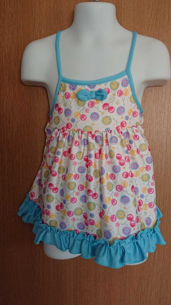 ☆お子さまサイズ☆CORN HOUSE☆フルーツ柄のワンピース水着☆90☆記名あり☆水色系☆モリリン株式会社☆拍卖