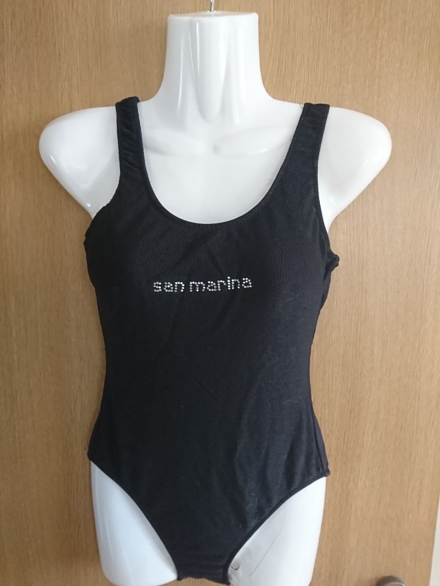 ☆ラインストーンロゴ入り☆黒系ワンピース水着☆サイズ11L☆総裏地あり☆San marina☆ニッキー株式会社☆拍卖