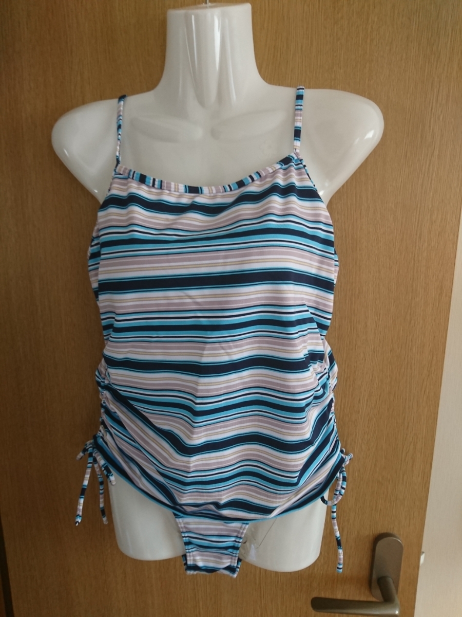 ☆大きいサイズ☆青×紺×白×ベージュ☆ボーダー柄のタンキニ水着2点セット☆サイズ17LL☆株式会社ヤマトヤ☆拍卖