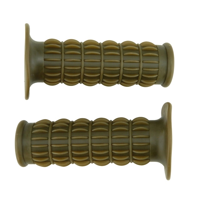 ハンドルグリップ 旧車 クラシック 22.2mm ミリタリーグリーン バイク カスタム レトロ ラバーグリップ ビンテージ 貫通 スズキ拍卖