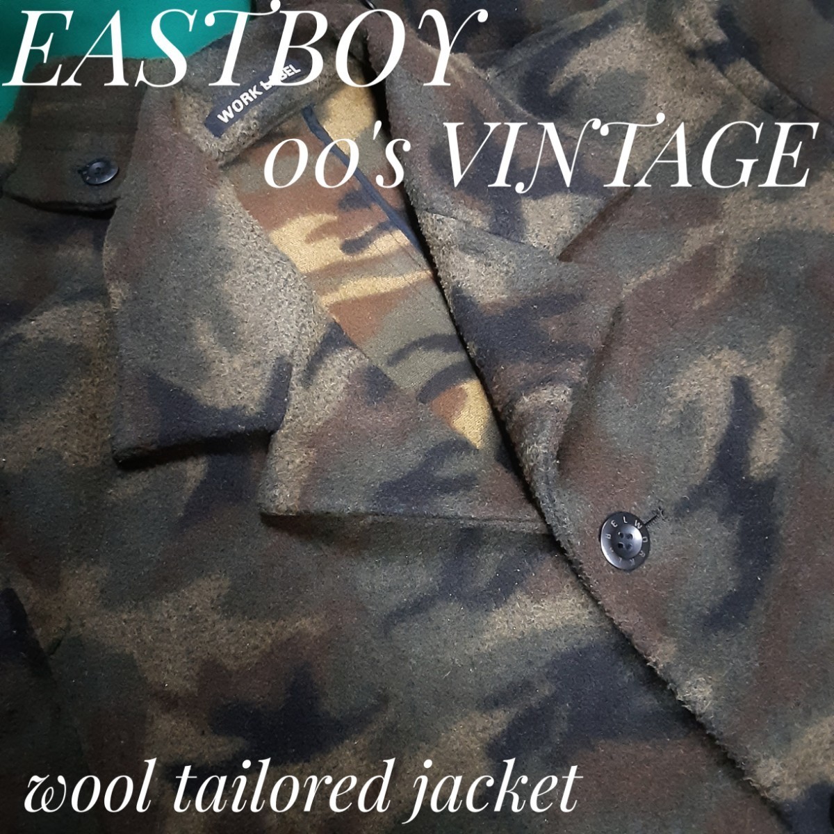 最値!00'sヴィンテージ!名作ワークラベルコレクション!イーストボーイ メン ウール 4B テーラードジャケット!コレクターズ迷彩柄モデル!L拍卖