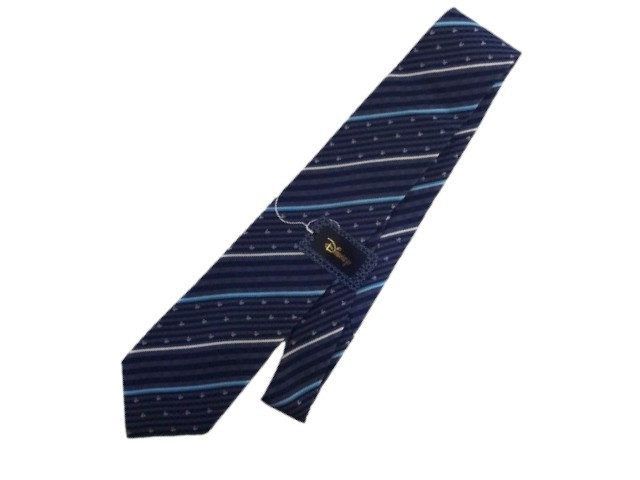 新品未使用 Disney ディズニー ネクタイ グレー ミッキーマウス柄 ストライプ柄 刺繍 日本製 シルク100%拍卖