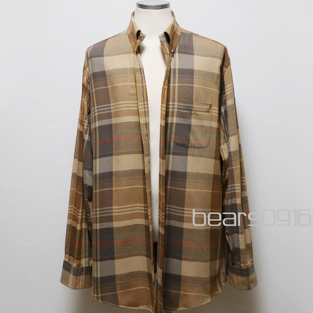 アメリカ購入品 極美品 BROOKS BROTHERS ブルックスブラザーズ 高級ウールコットン ボタンダウンネルシャツ 赤タグ 薄茶×茶×赤 L拍卖