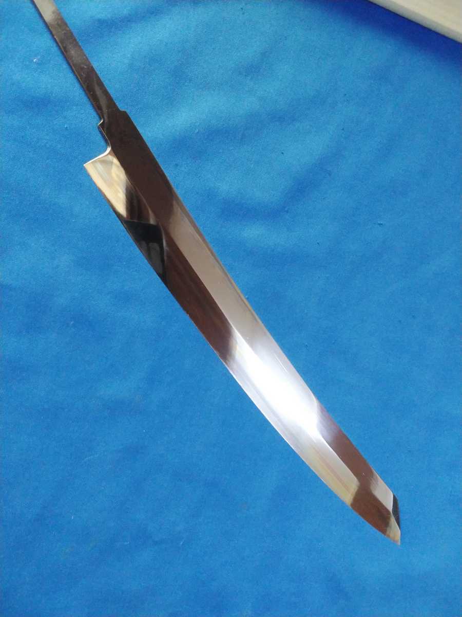 城山刃物製作所(堺業務用刃物メーカー直売)尺切付柳刃超鋼スーパー本焼き(セミステン)全鏡面 黒檀上下白水牛柄 拍卖
