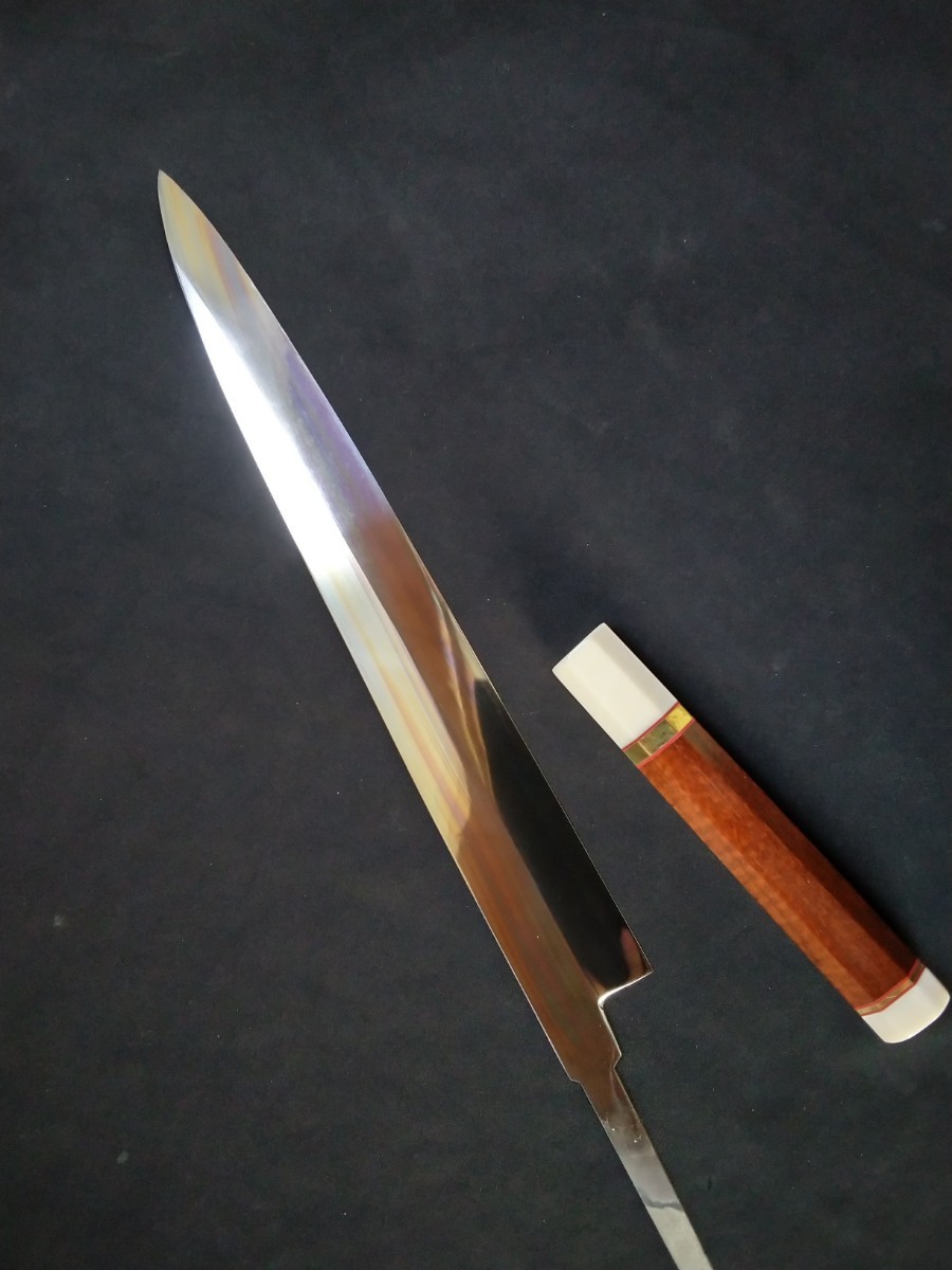 城山刃物製作所(堺業務用刃物メーカー直売)尺二 柳刃 超鋼スーパー本焼き(セミステン)(錆びにくい)片鏡面 スネークウッド柄 拍卖